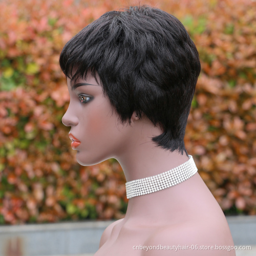 Short Human Hair Pixie Cut Wigs with bangs Natural Human Wig Brazilian Hair Full Machine Made Finger Wave human wigs